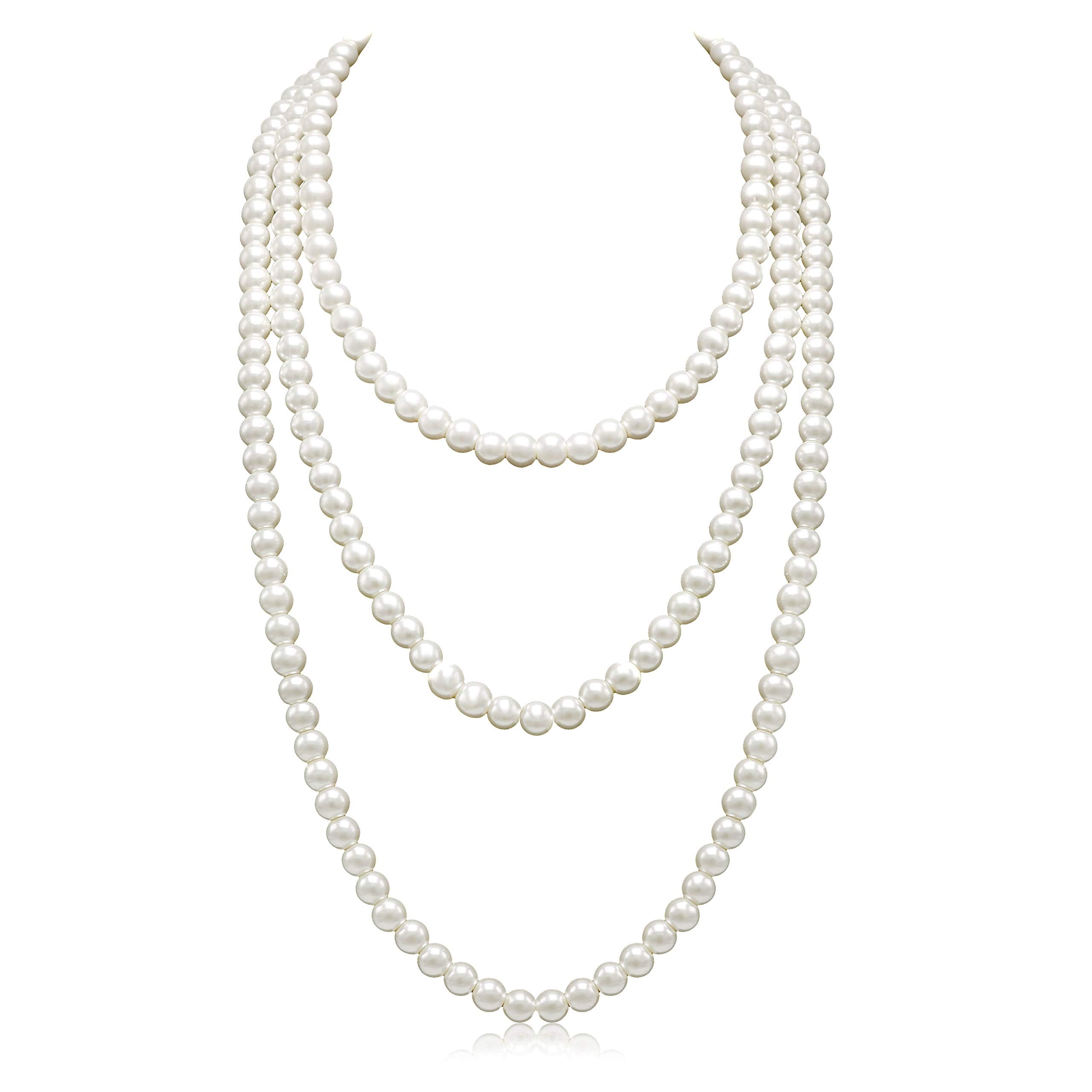 SANNIDHI  Pearl Necklace for Women Girls 3 Layer 59inch Long Choker Cream White Faux Pearls Strand Necklace Fashion Elegant Jewelry SANNIDHI  Pearl Necklace for Women Girls 3 Layer 59inch Long Choker Cream White Faux Pearls Strand Necklace Fashion Elegant Jewelry